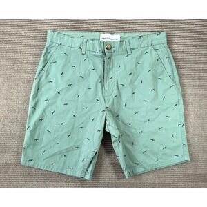 Paperdenim&cloth Mens Sage Green Seagull Bird Print Chino Shorts Size 34